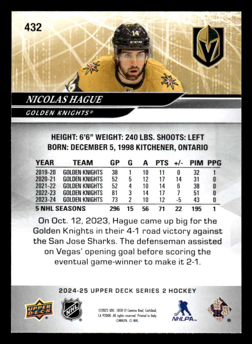 2024-25 Upper Deck #432 Nicolas Hague
