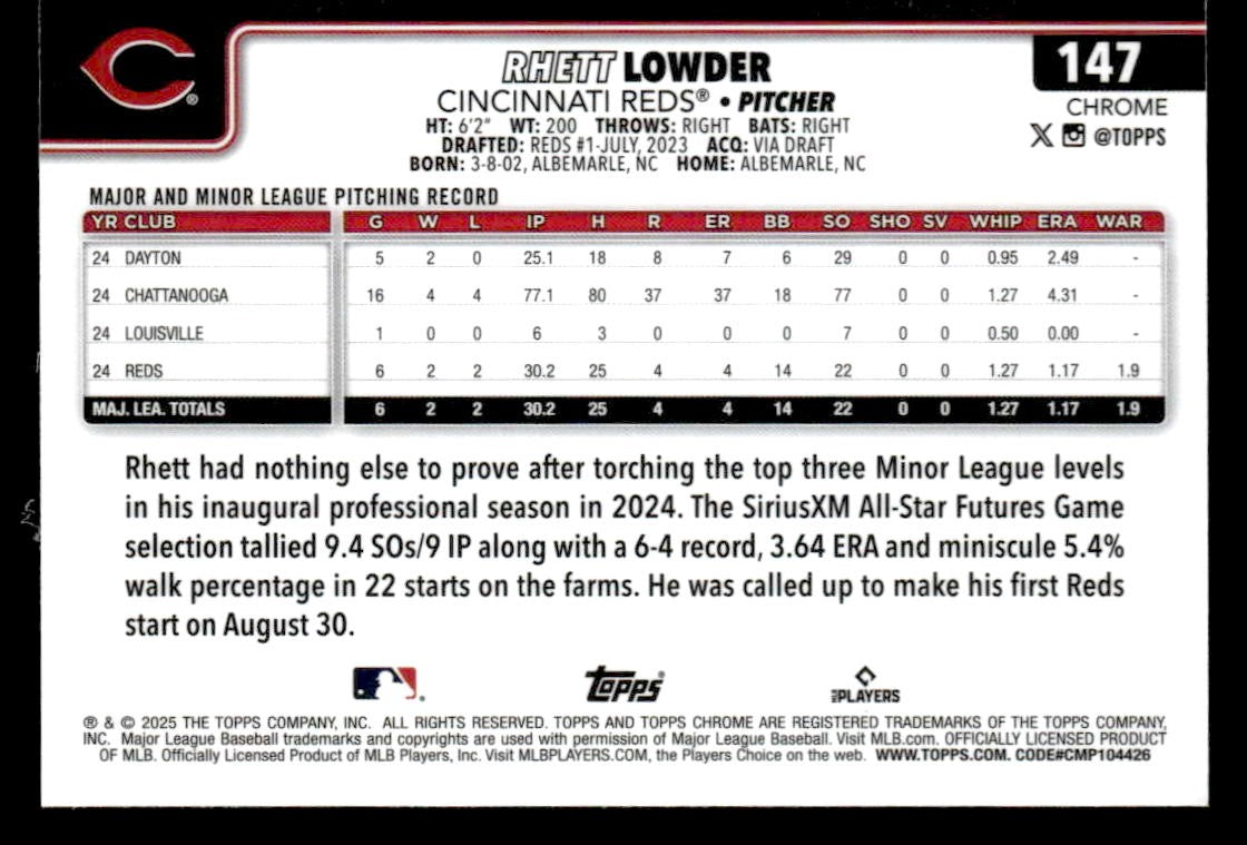 2025 Topps Chrome #147 Rhett Lowder