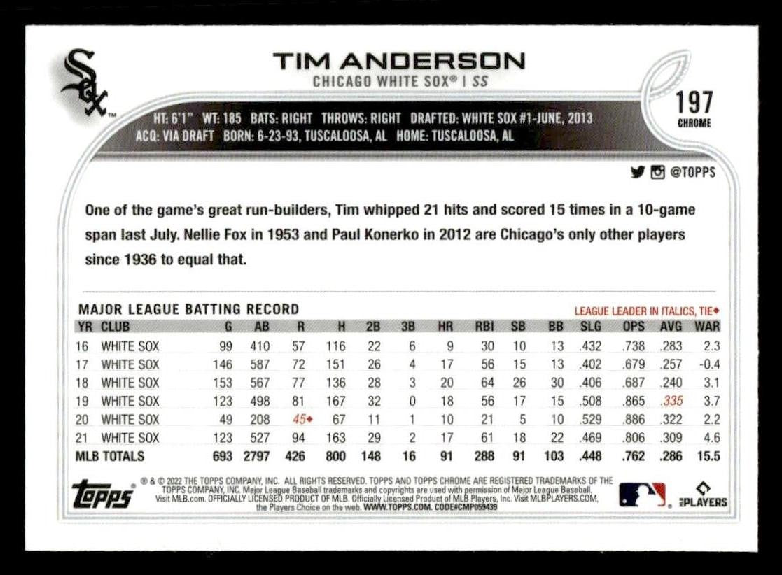 2022 Topps Chrome Sonic #197 Tim Anderson