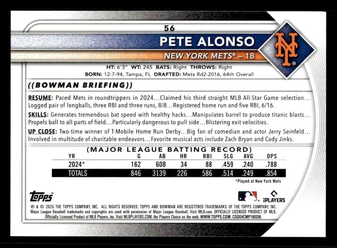 2025 Bowman #56 Pete Alonso