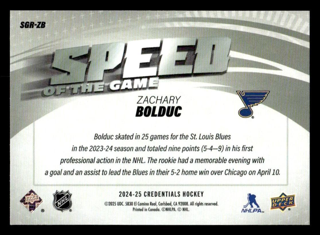 2024-25 Upper Deck Credentials #SGR-ZB Zachary Bolduc Speed of the Game