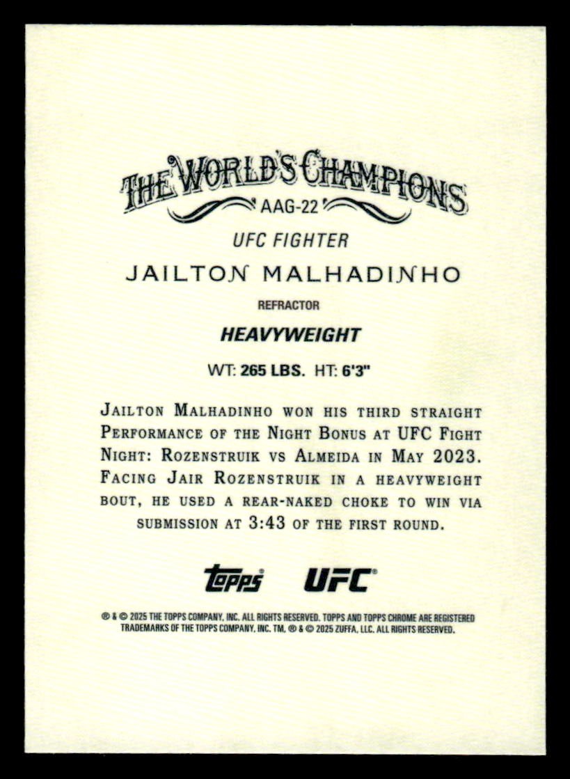 2025 Topps Chrome UFC #AAG-22 Jailton Malhadinho Allen & Ginter Refractor