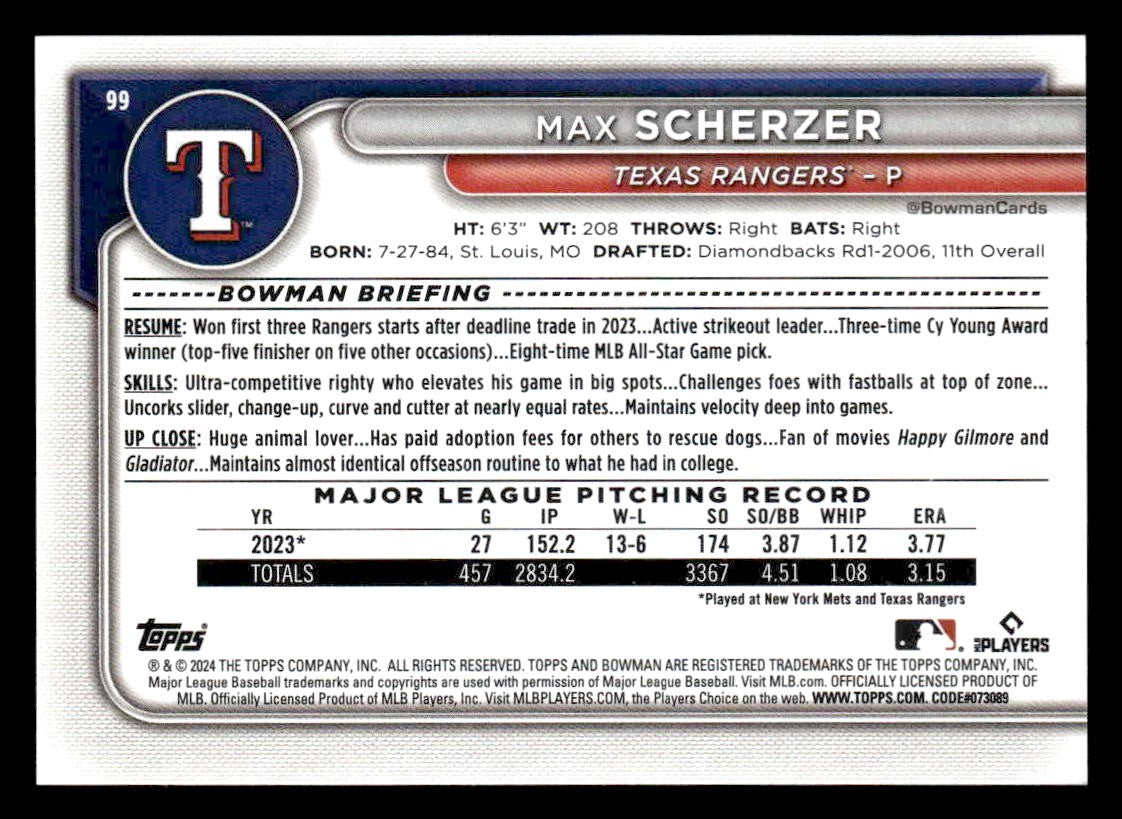 2024 Bowman #99 Max Scherzer