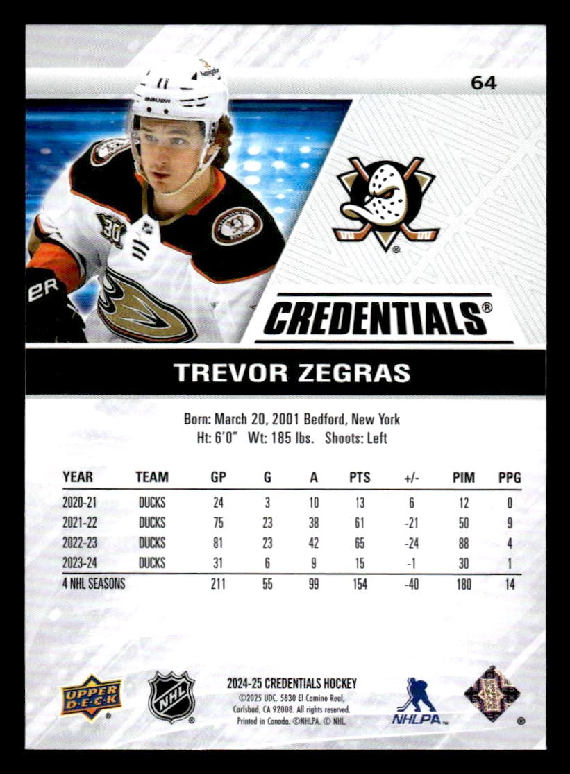 2024-25 Upper Deck Credentials #64 Trevor Zegras