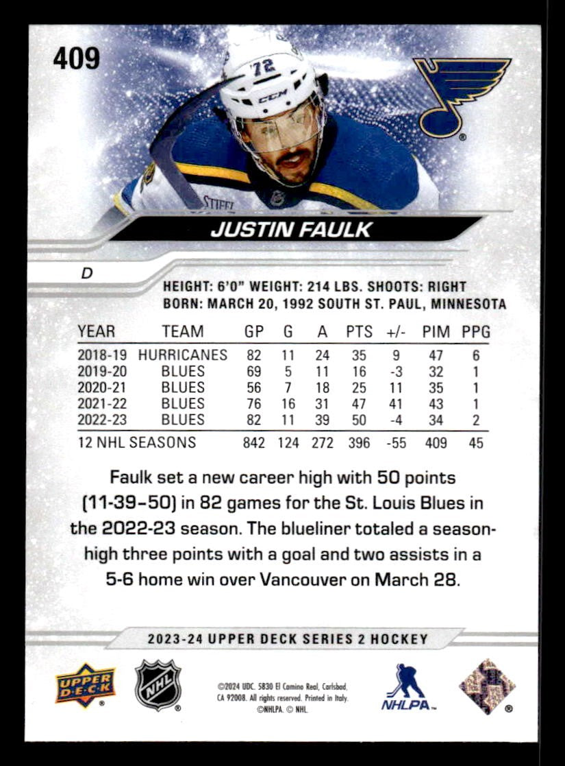 2023-24 Upper Deck #409 Justin Faulk