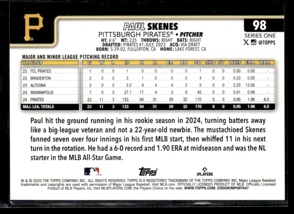 2025 Topps #98 Paul Skenes