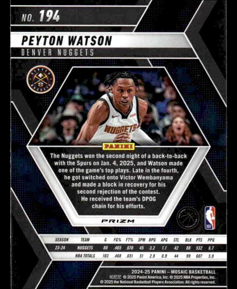 2024-25 Panini Mosaic #194 Peyton Watson Premium