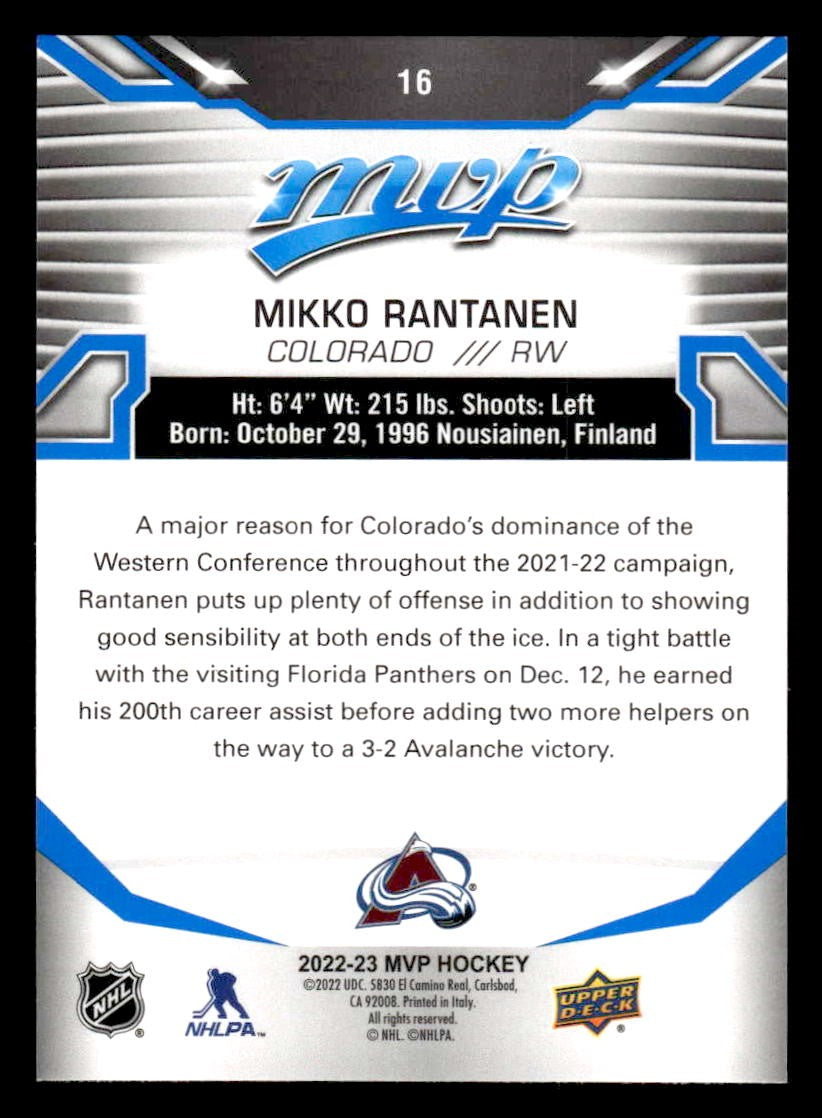 2022-23 Upper Deck MVP #16 Mikko Rantanen Blue Script