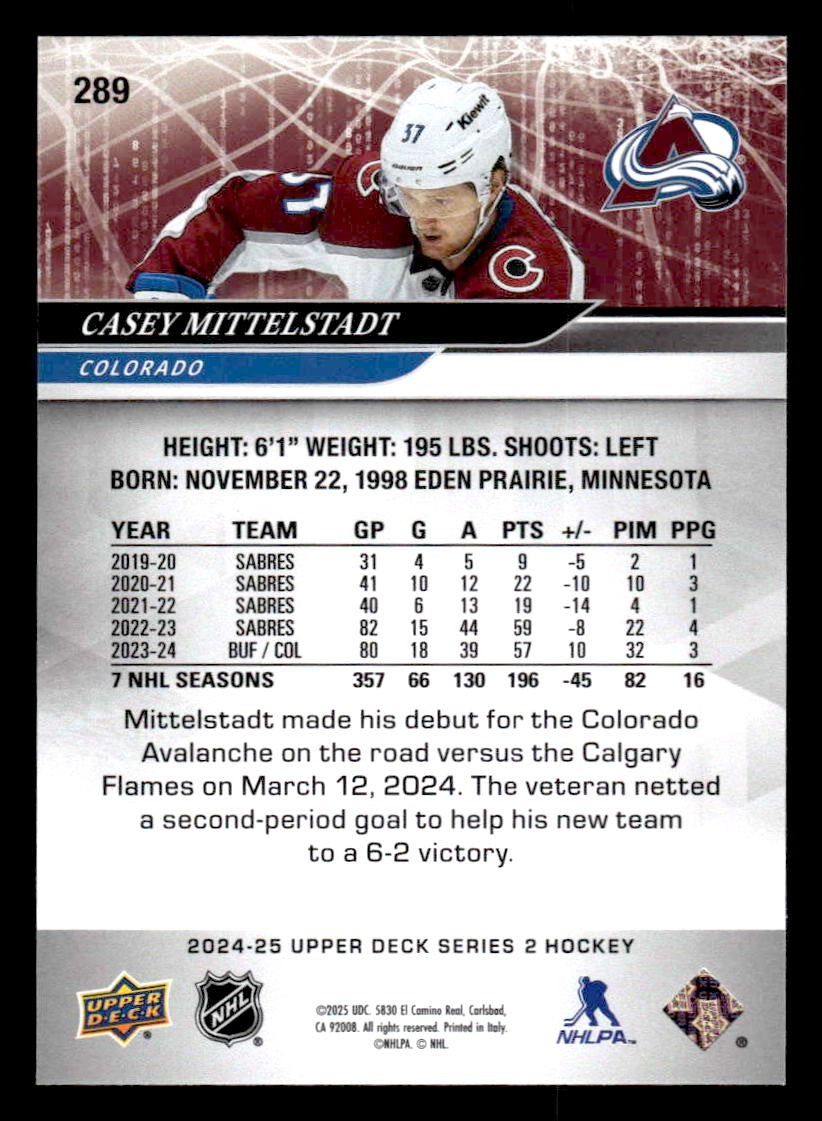 2024-25 Upper Deck #289 Casey Mittelstadt