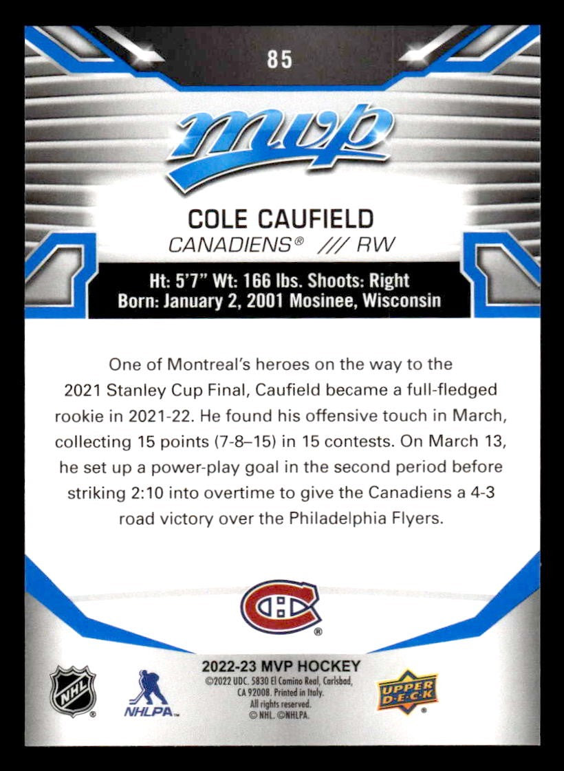 2022-23 Upper Deck MVP #85 Cole Caufield Blue Script