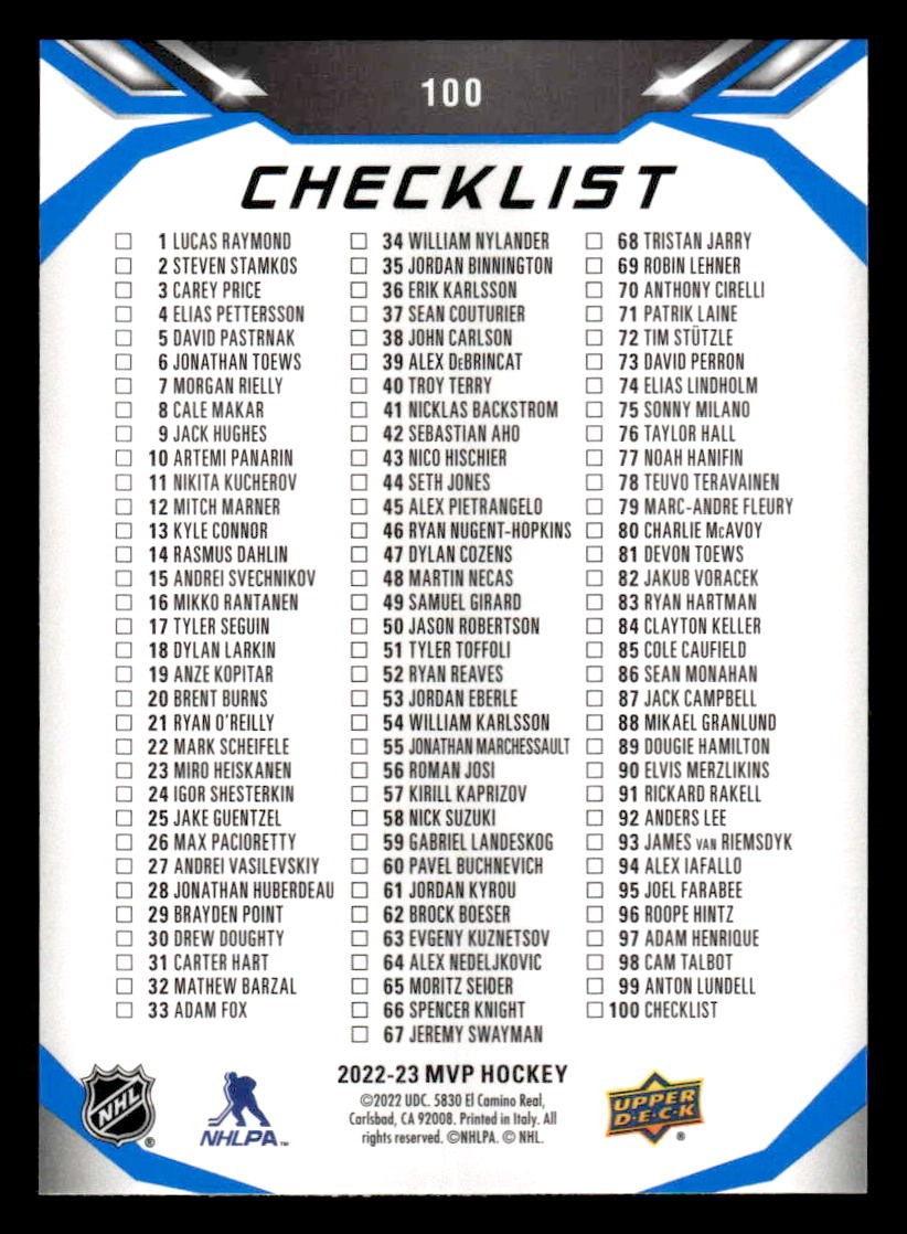 2022-23 Upper Deck MVP #100 Lucas Raymond Blue Script