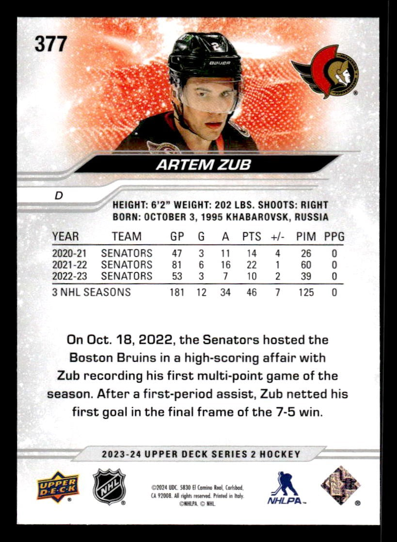 2023-24 Upper Deck #377 Artem Zub