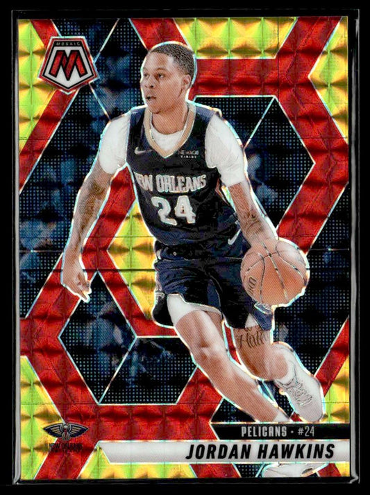 2024-25 Panini Mosaic #26 Jordan Hawkins Choice Fusion Red & Yellow Mosaic #/75