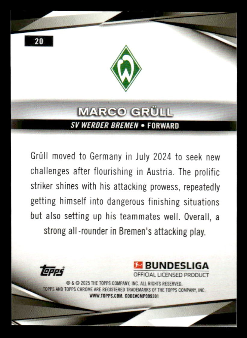 2025 Topps Chrome Bundesliga #20 Marco Grull Pulsar Refractor