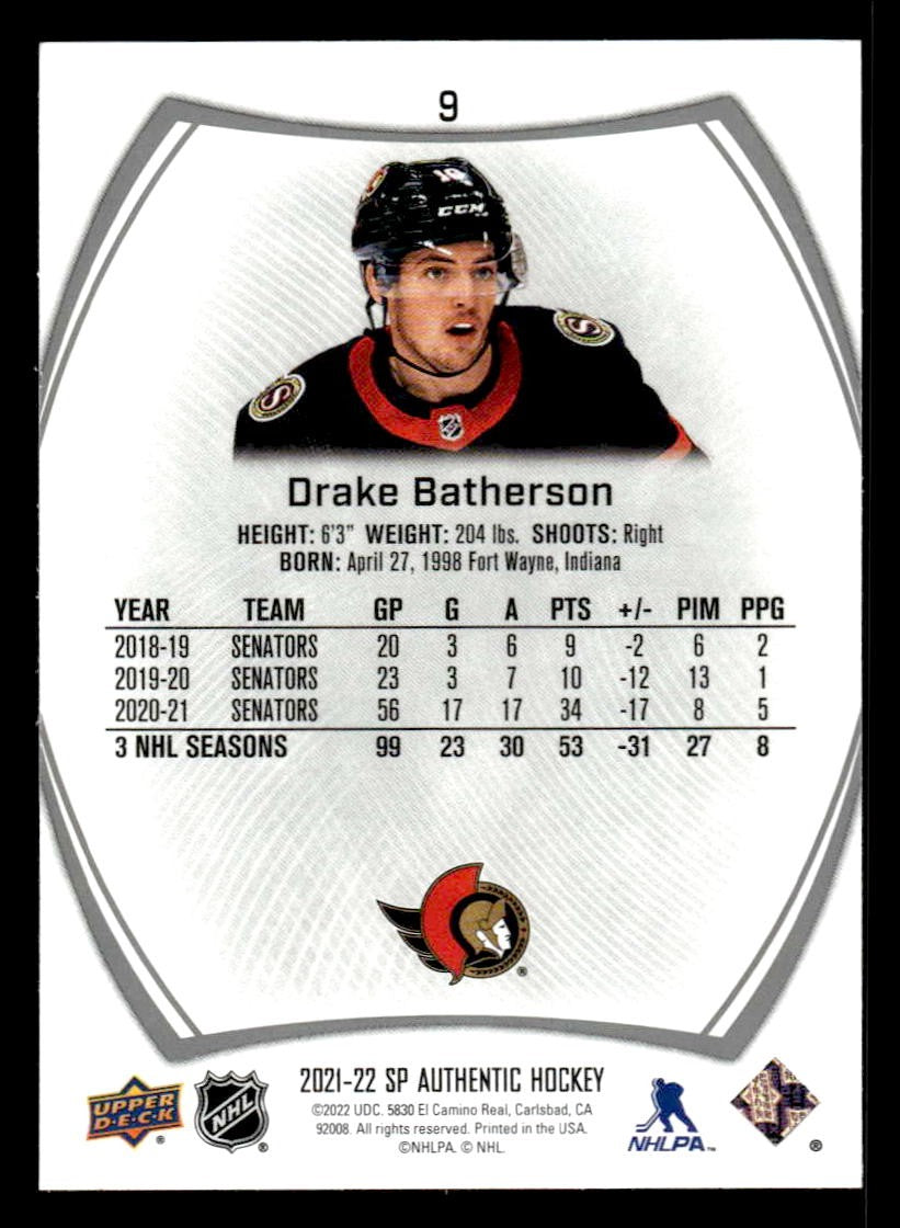 2021-22 SP Authentic #9 Drake Batherson