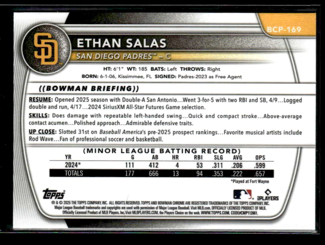 2025 Bowman Chrome #BCP-169 Ethan Salas
