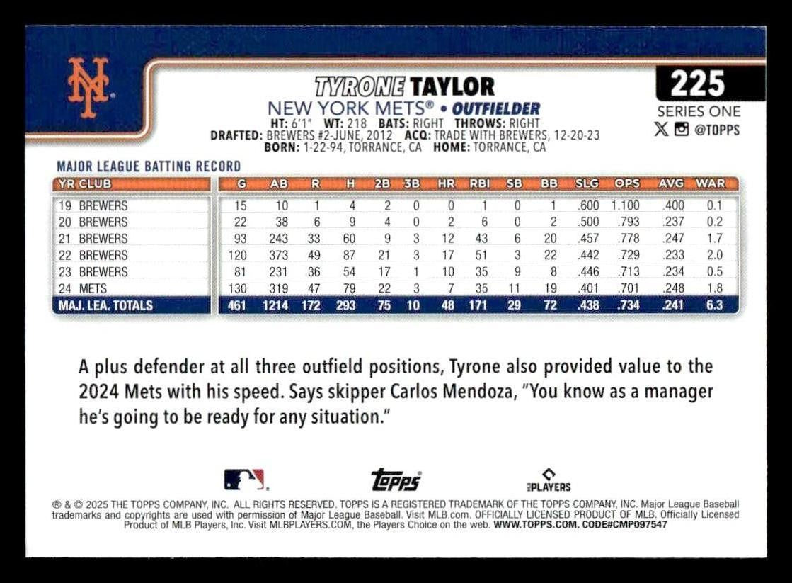 2025 Topps #225 Tyrone Taylor