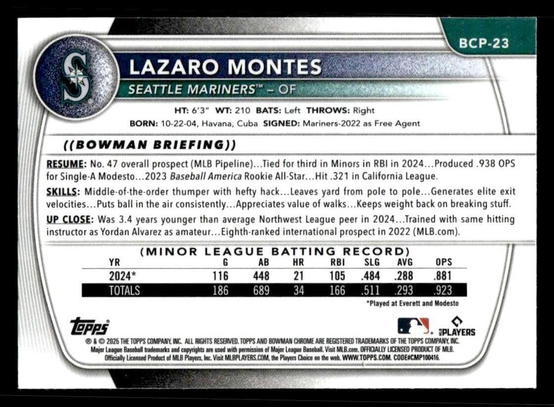 2025 Bowman #BCP-23 Lazaro Montes Chrome Prospects
