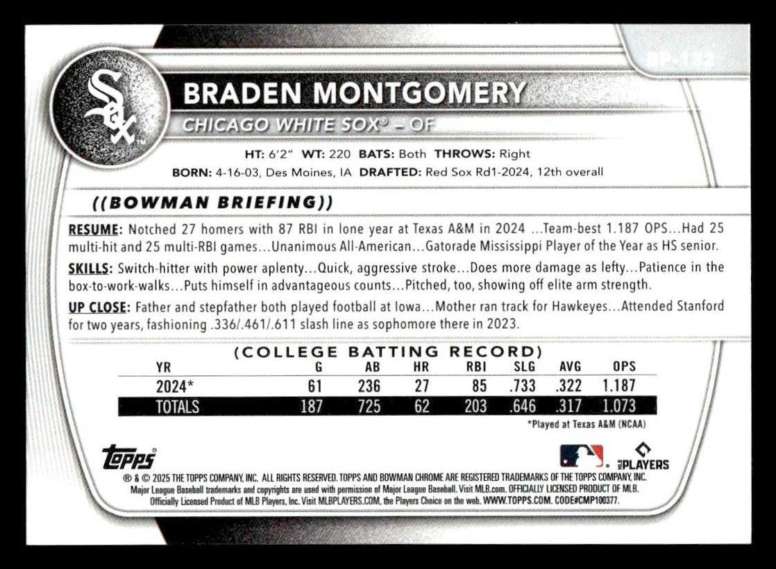 2025 Bowman #BP-132 Braden Montgomery Prospects