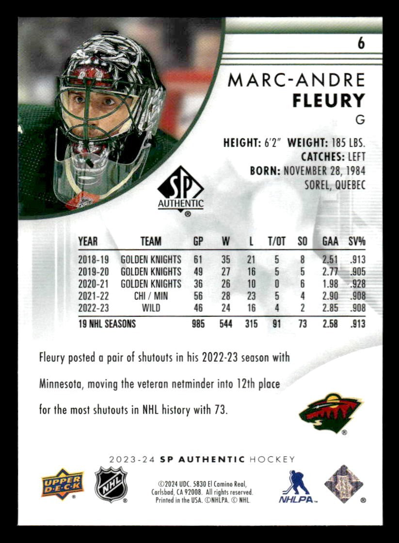 2023-24 SP Authentic #6 Marc-Andre Fleury