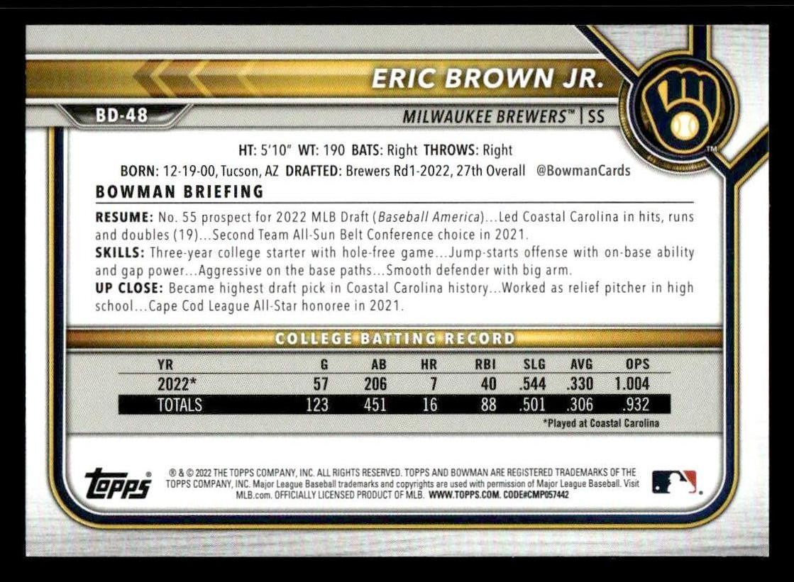 2022 Bowman Draft 1st Edition #BD-48 Eric Brown Jr.