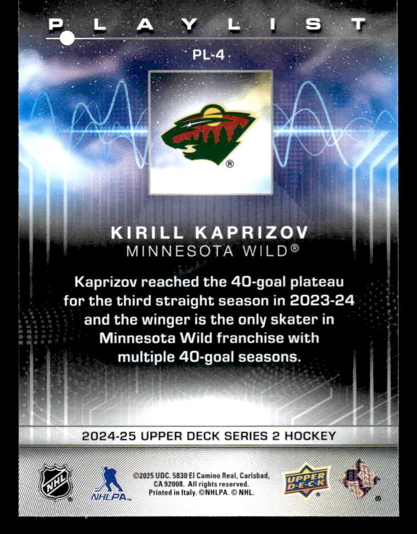 2024-25 Upper Deck #PL-4 Kirill Kaprizov Playlist