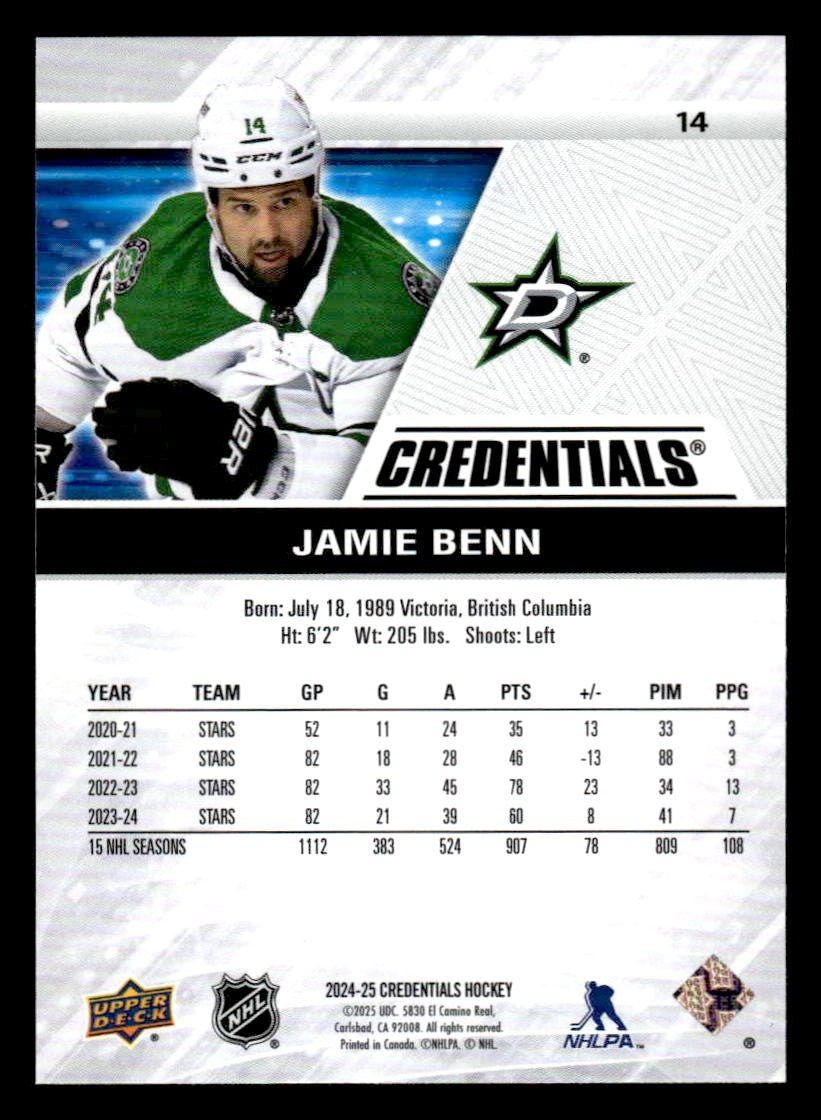 2024-25 Upper Deck Credentials #14 Jamie Benn