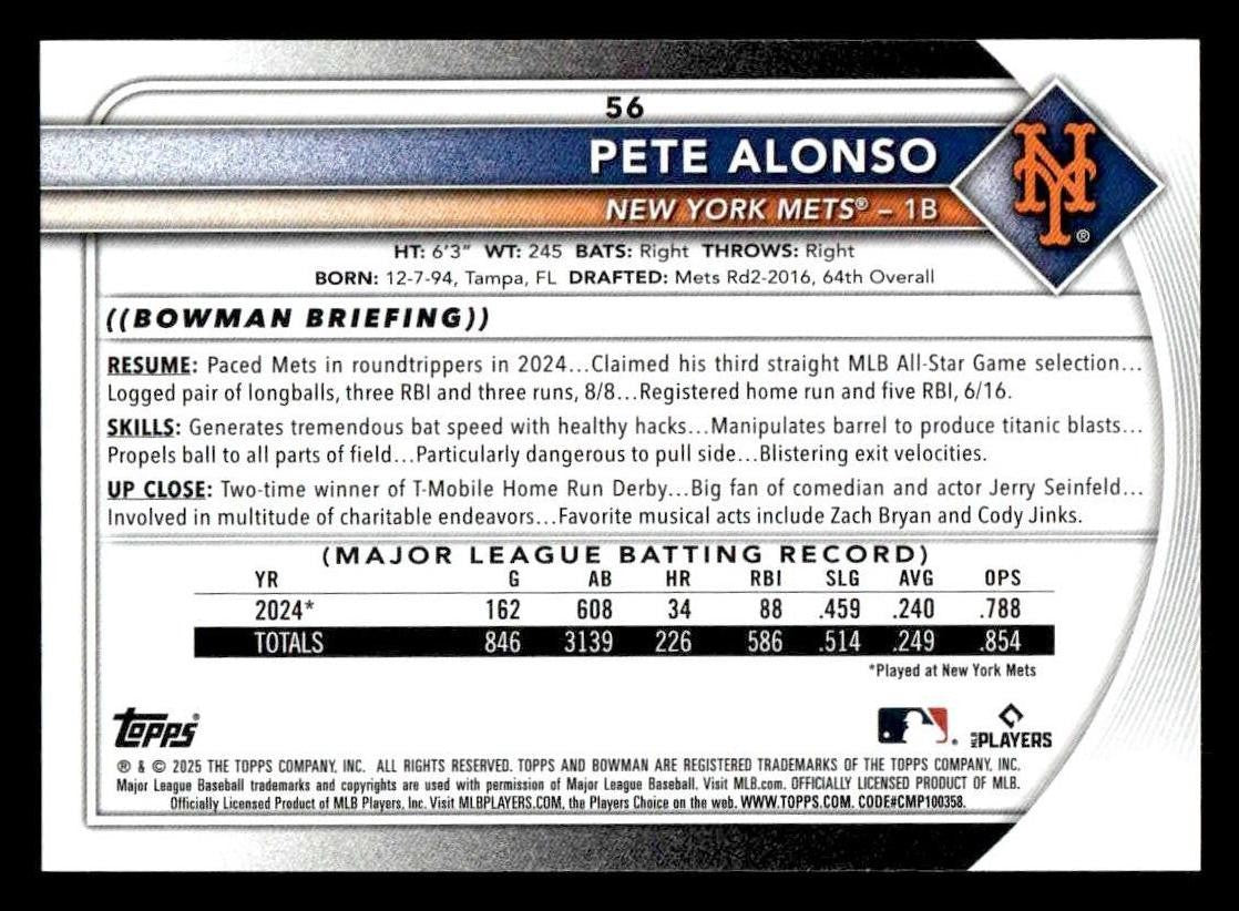 2025 Bowman #56 Pete Alonso