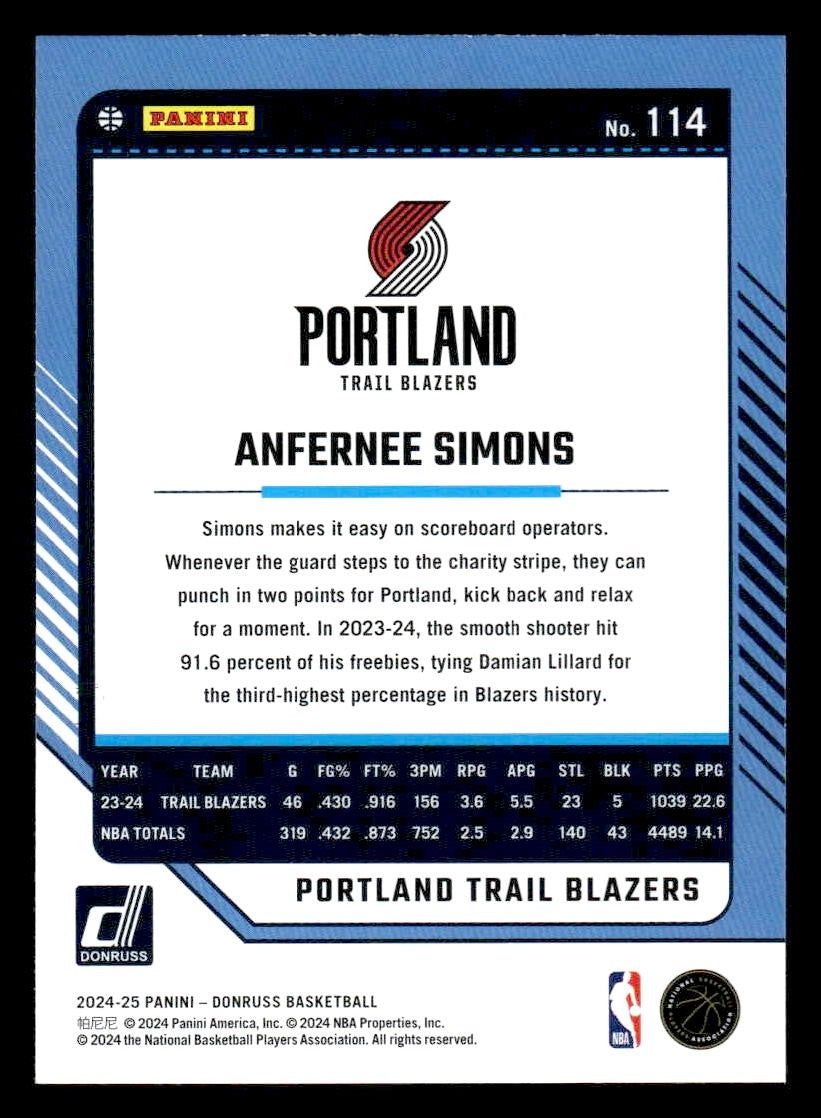 2024-25 Donruss #114 Anfernee Simons