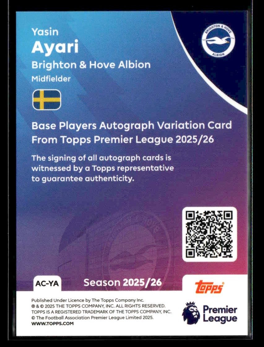 2025-26 Topps Premier League #AC-YA Yasin Ayari Autographs Rainbow Foil