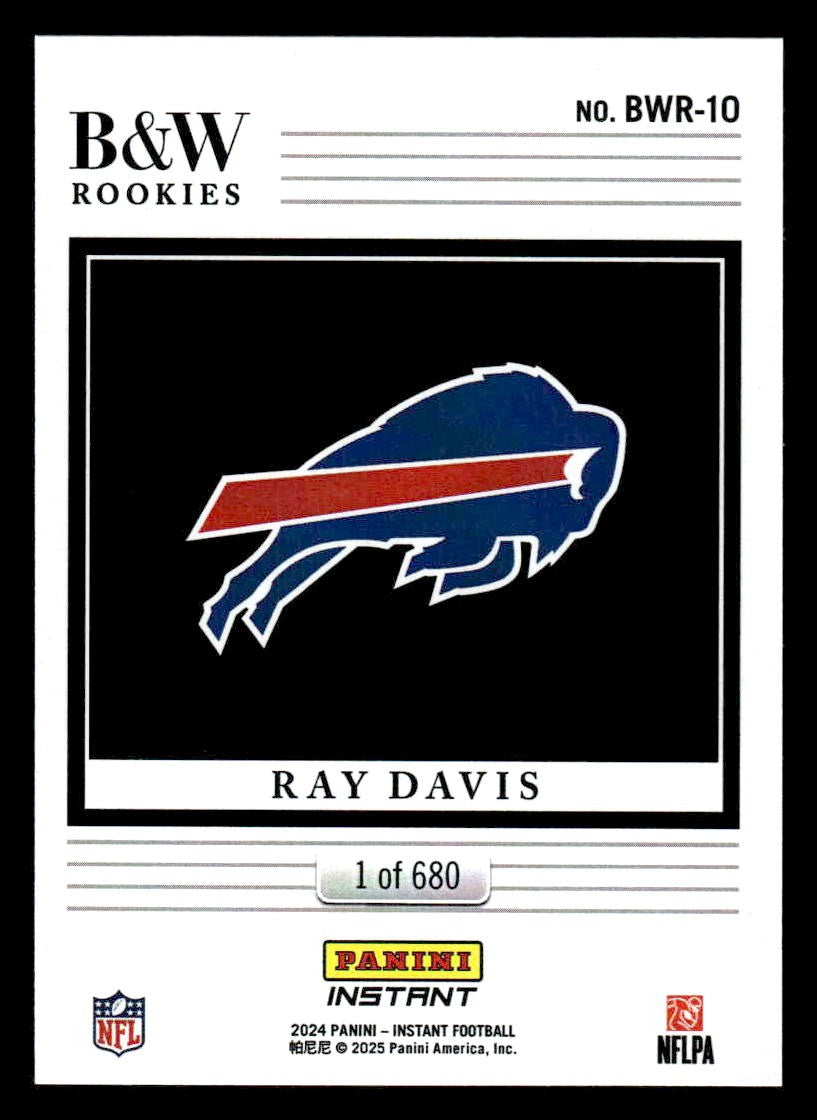 2024 Panini Instant NFL Black & White Rookies #BWR-10 Ray Davis