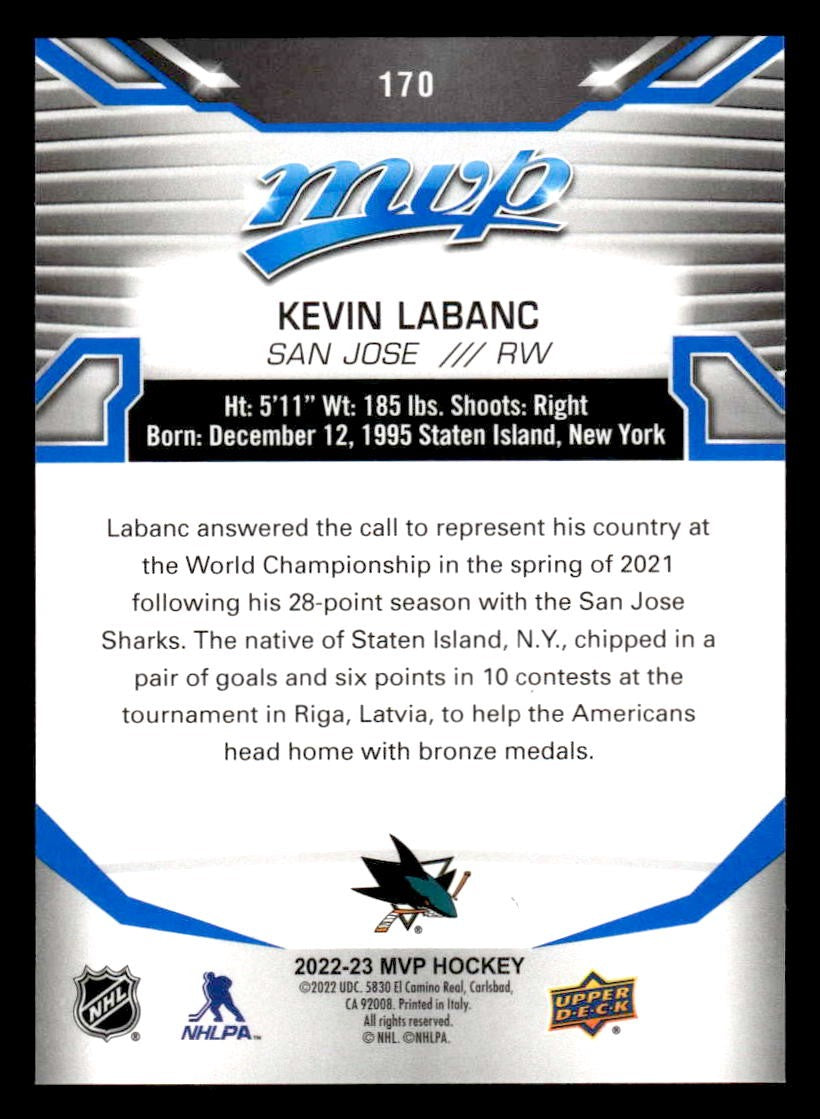 2022-23 Upper Deck MVP #170 Kevin Labanc Blue Script
