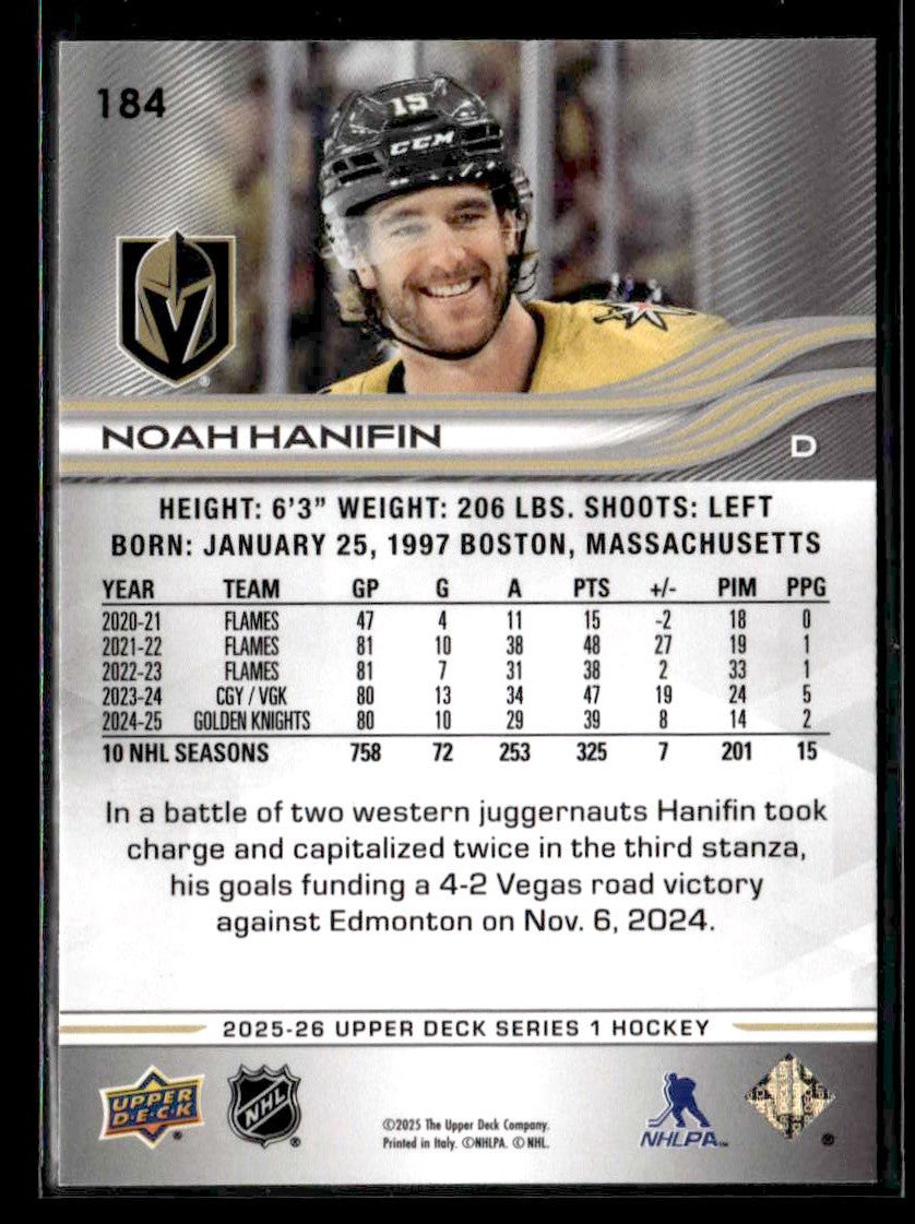 2025-26 Upper Deck #184 Noah Hanifin