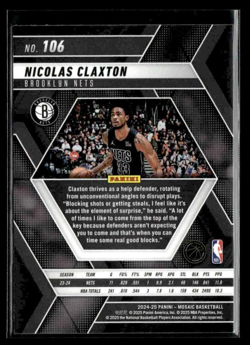 2024-25 Panini Mosaic #106 Nicolas Claxton