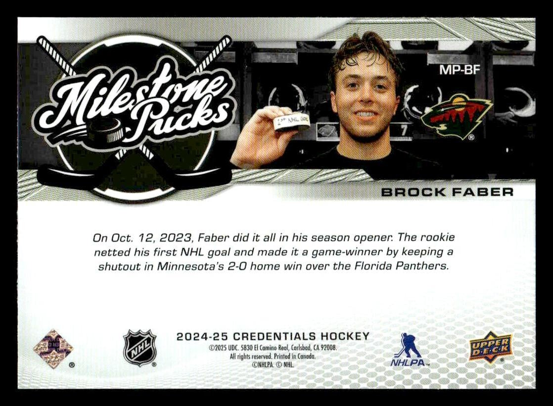 2024-25 Upper Deck Credentials #MP-BF Bock Faber Milestone Pucks - First Goal