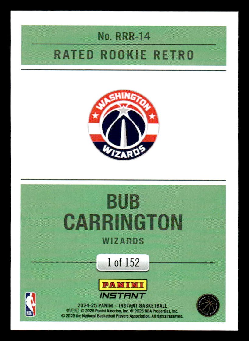 2024-25 Panini Instant #RRR-14 Bub Carrington Rated Rookie Retro #/152