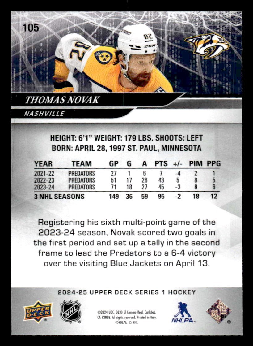2024-25 Upper Deck #105 Thomas Novak