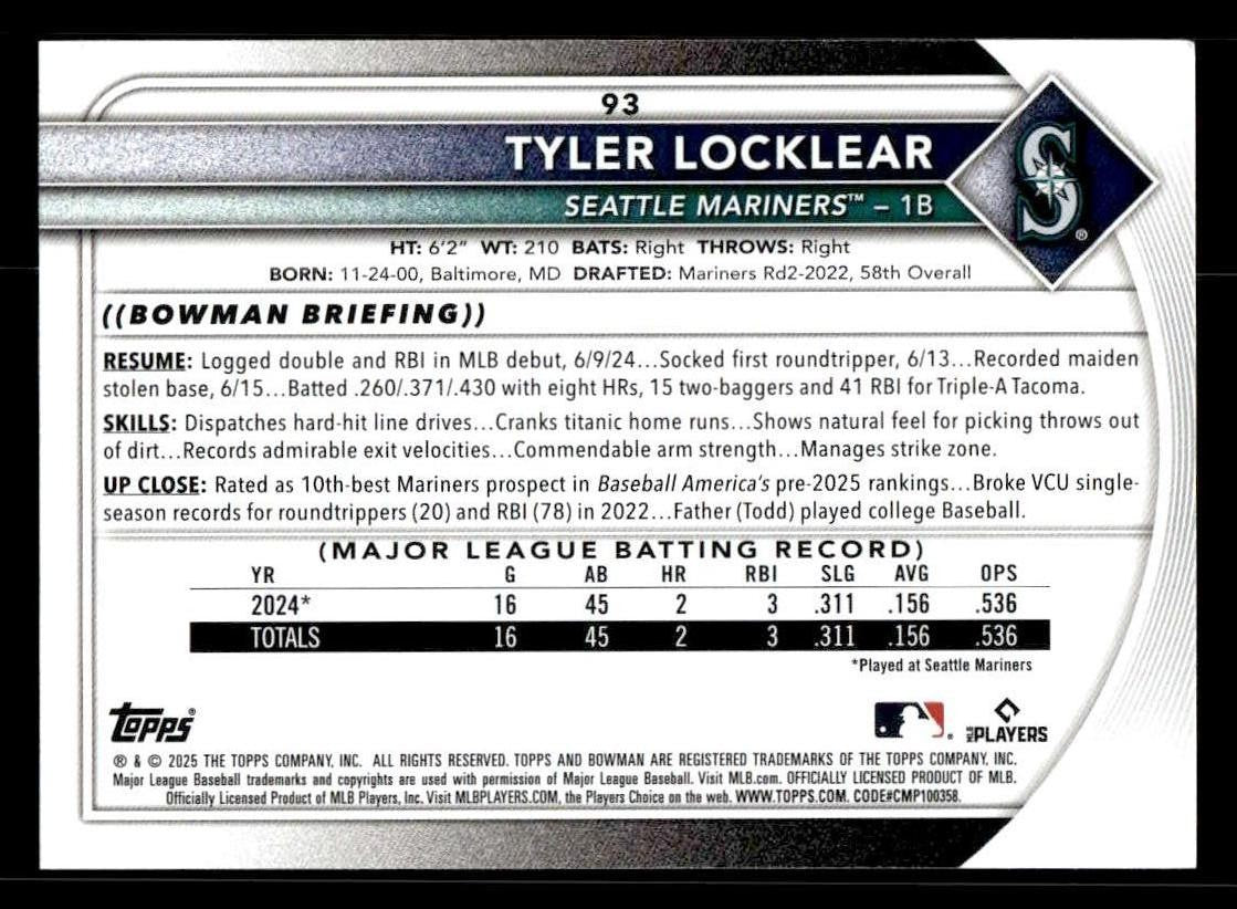 2025 Bowman #93 Tyler Locklear