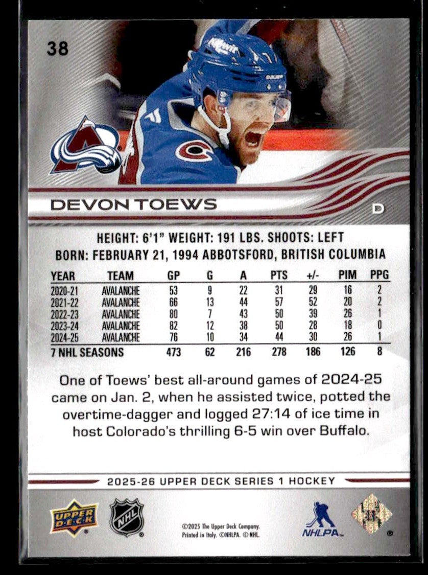 2025-26 Upper Deck #38 Devon Toews