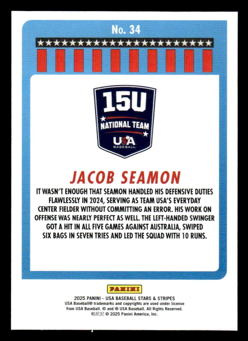 2025 Panini Stars and Stripes USA Baseball #34 Jacob Seamon