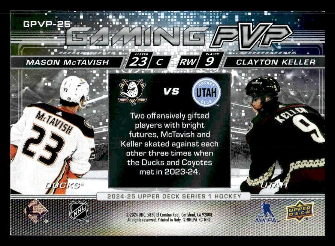 2024-25 Upper Deck #GPVP-25 Mason McTavish / Clayton Keller Gaming PVP