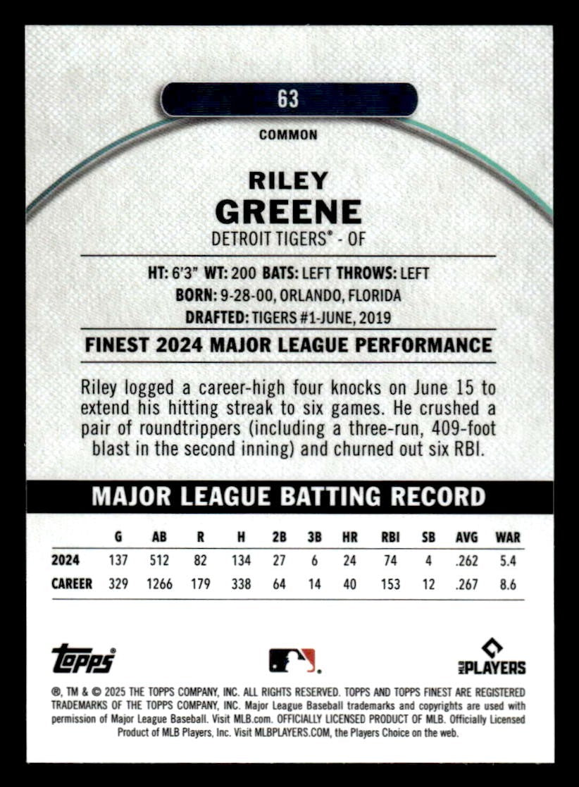 2025 Finest #63 Riley Greene