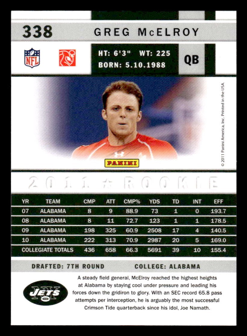 2011 Score #338 Greg McElroy Scorecard