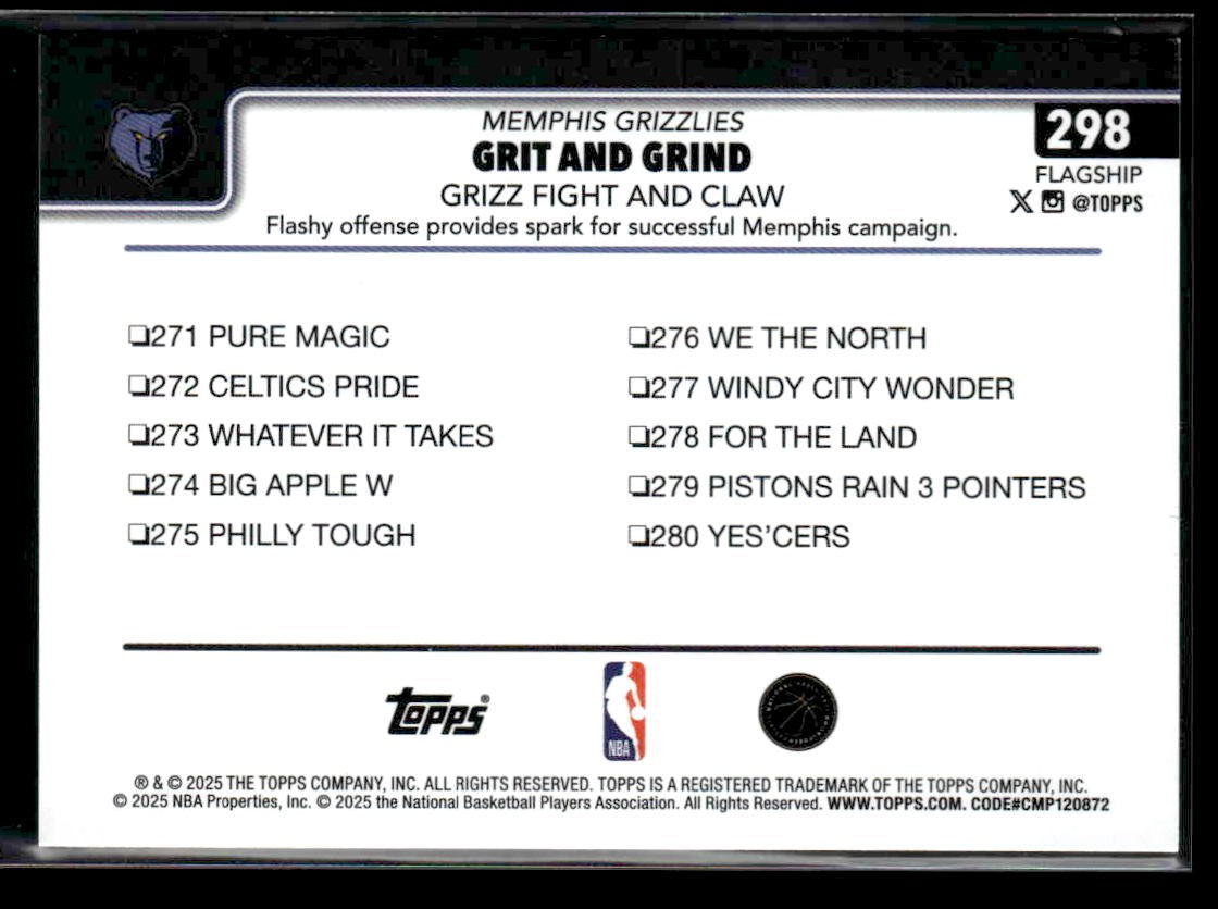 2025-26 Topps #298 Grit and Grind: Grizz Fight and Claw