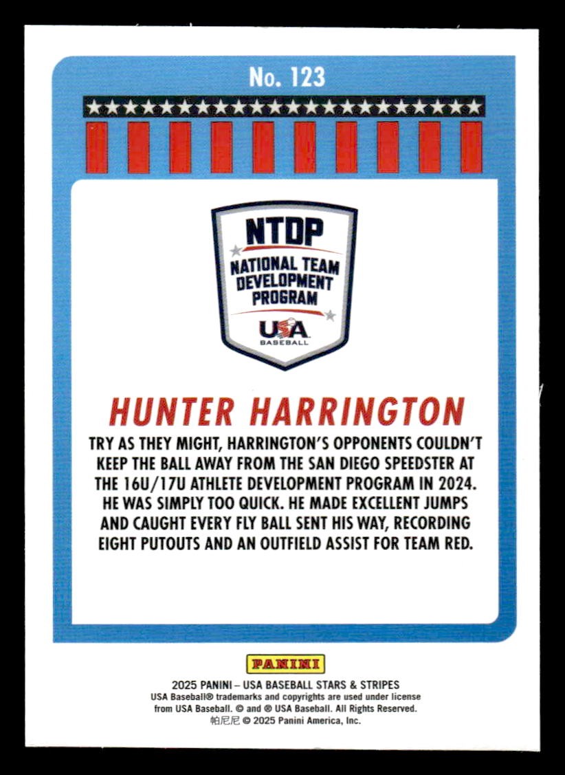 2025 Panini Stars and Stripes USA Baseball #123 Hunter Harrington