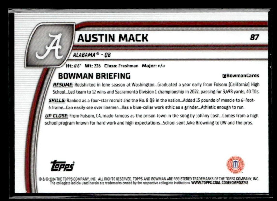 2024 Bowman University Chrome #87 Austin Mack Purple Refractor #/399