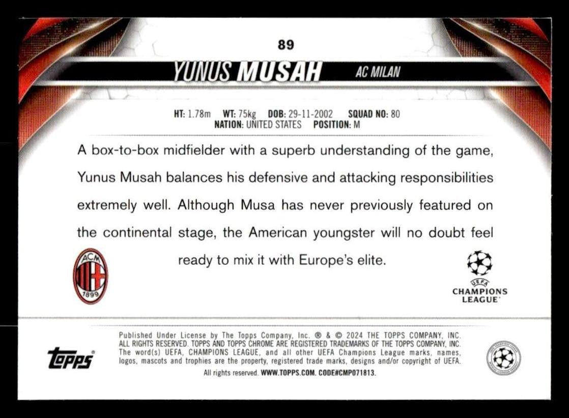 2023-24 Topps Chrome UEFA Club Competitions #89 Yunus Musah