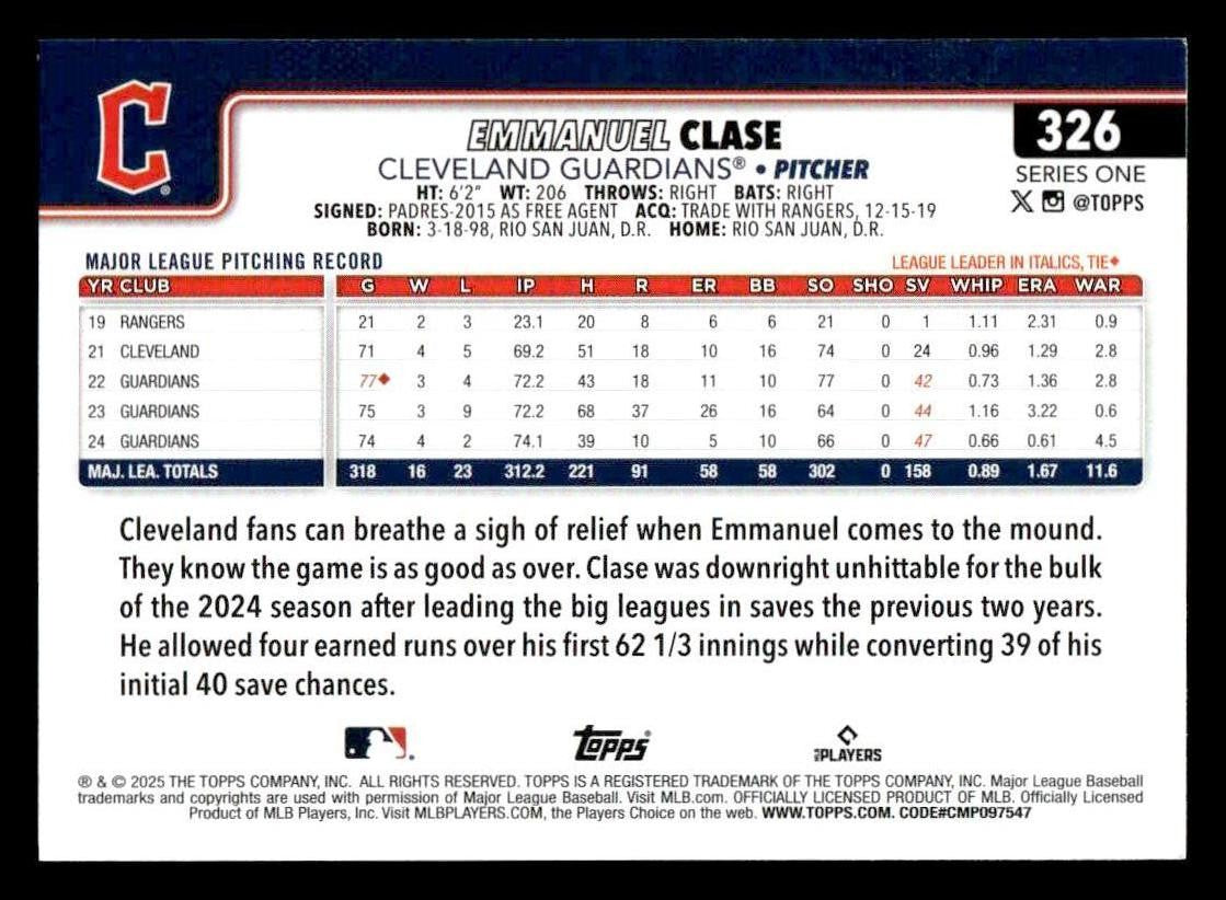 2025 Topps #326 Emmanuel Clase