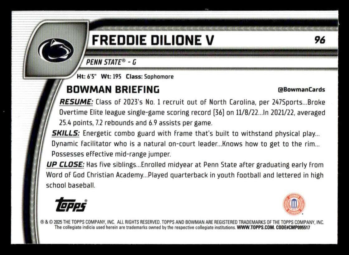 2024-25 Bowman University Chrome #96 Freddie Dilione Blue Shimmer Refractor