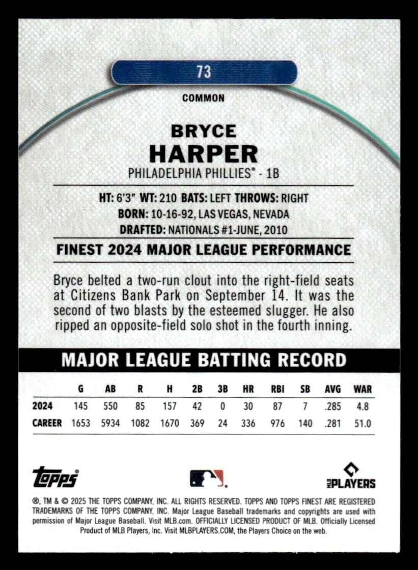 2025 Finest #73 Bryce Harper